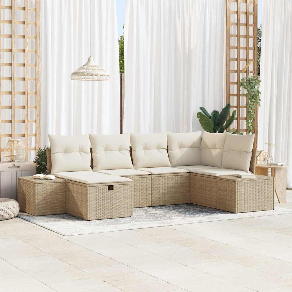 Set Divano da Giardino con cuscino 6 pcs Beige polyrattan - homemem39