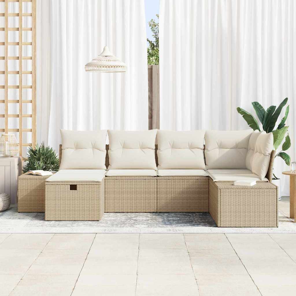 Set Divano da Giardino con cuscino 6 pcs Beige polyrattan - homemem39
