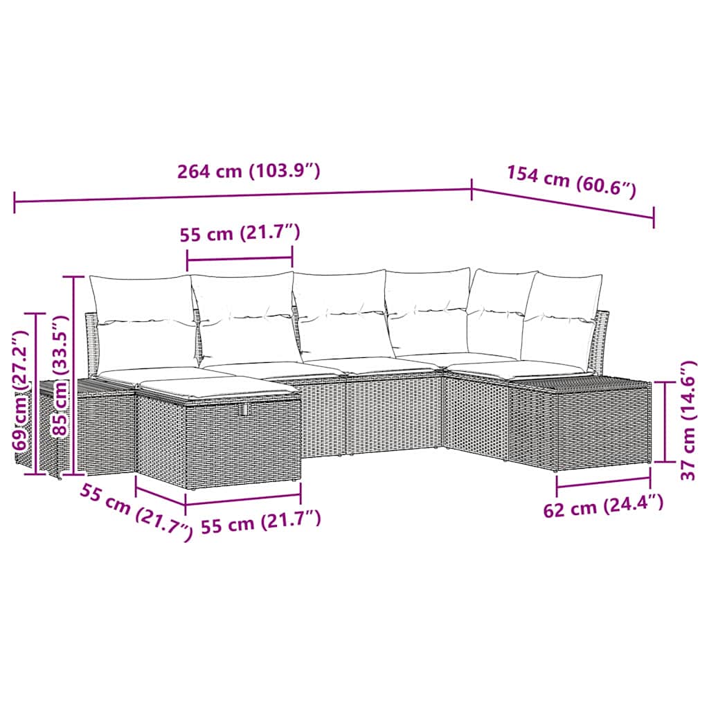 Set Divano da Giardino 6 pz Nero polyrattan | homemem39