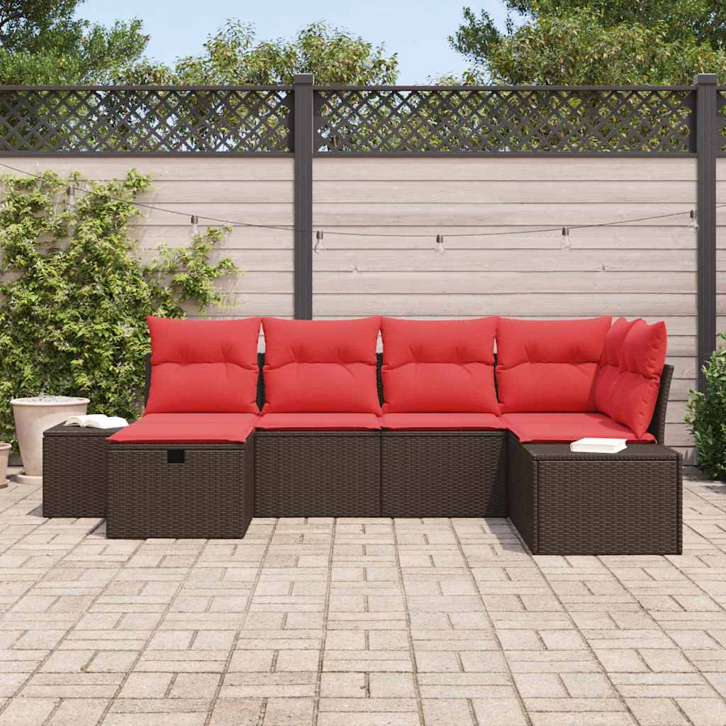 Set Divano da Giardino con cuscino 6 pcs Marrone polyrattan | homemem39