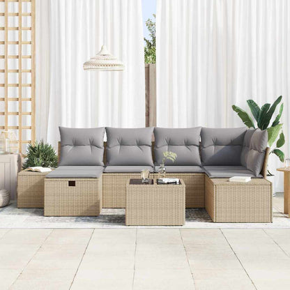 Set Divano da Giardino con cuscino 7 pcs Beige polyrattan - homemem39
