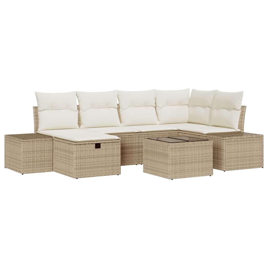 Set Divano da Giardino con cuscino 7 pcs Beige polyrattan - homemem39