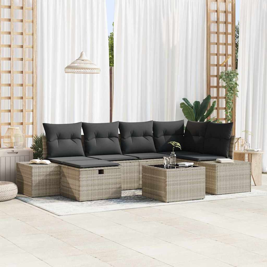 Set Divano da Giardino 7 pcs Grigio chiaro polyrattan - homemem39