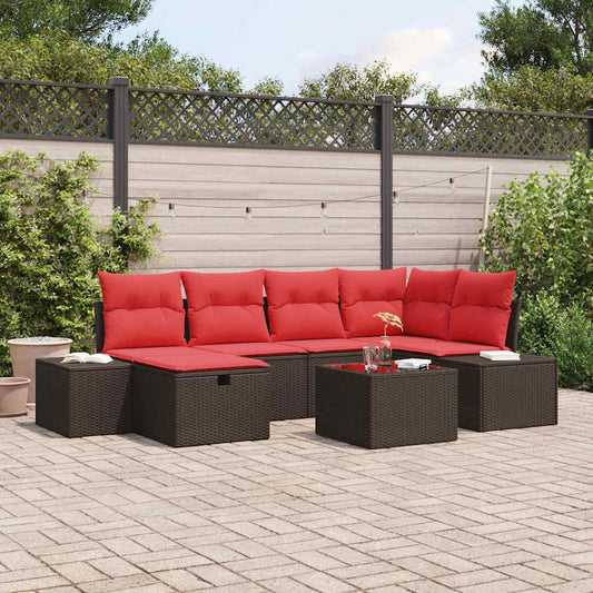 Set Divano da Giardino con cuscino 7 pcs Marrone polyrattan | homemem39