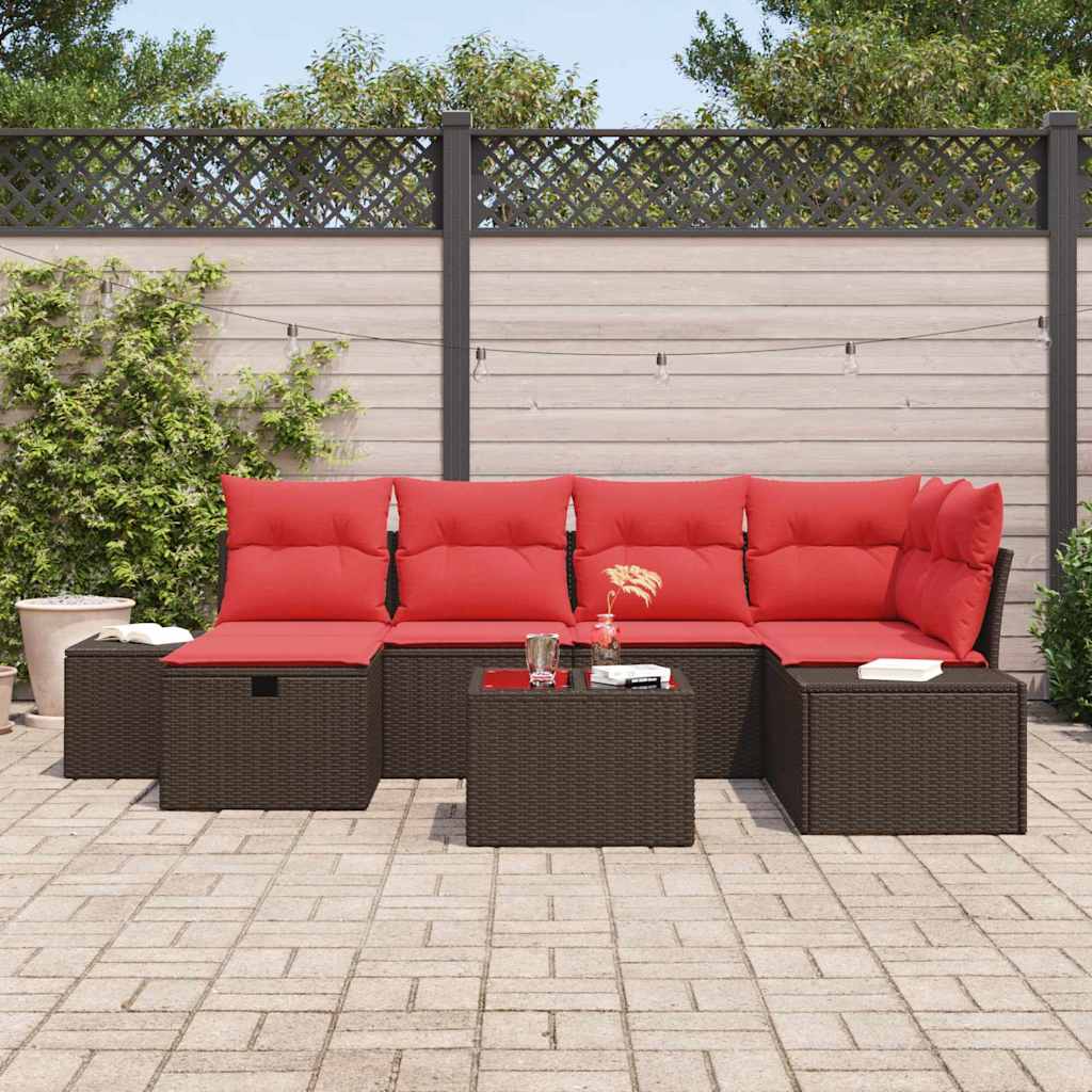 Set Divano da Giardino con cuscino 7 pcs Marrone polyrattan