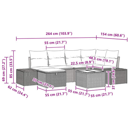 Set Divano da Giardino con cuscino 7 pcs Marrone polyrattan