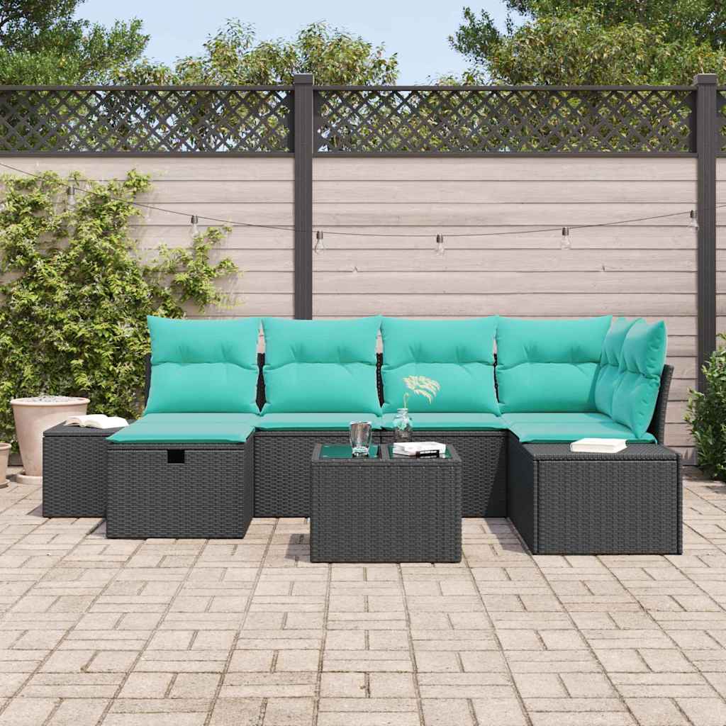 Set Divano da Giardino 7 pz Nero polyrattan | homemem39