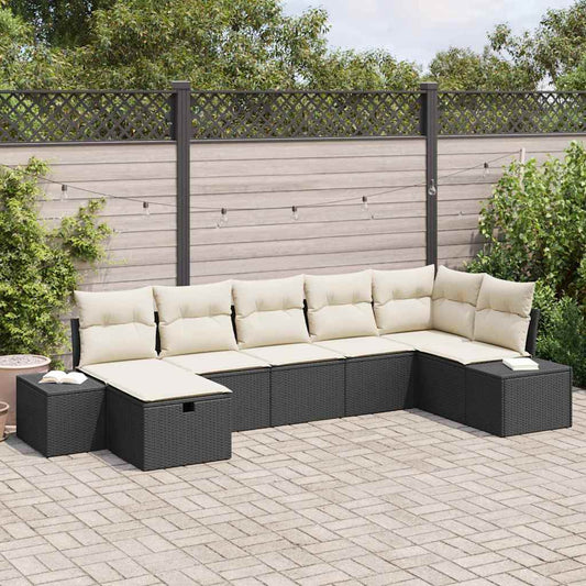 Set Divano da Giardino con cuscino 7 pcs Nero polyrattan - homemem39