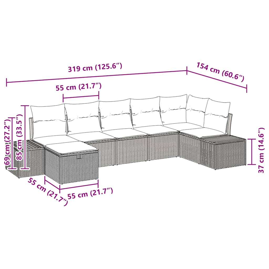 Set Divano da Giardino con cuscino 7 pcs Marrone polyrattan - homemem39