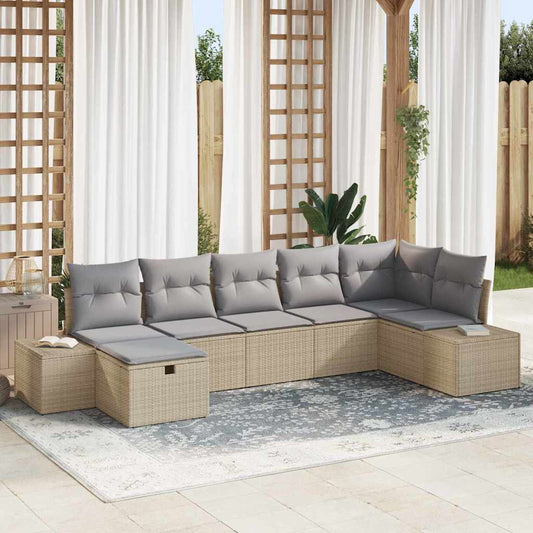 Set Divano da Giardino con cuscino 7 pcs Beige polyrattan - homemem39