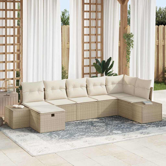 Set Divano da Giardino con cuscino 7 pcs Beige polyrattan - homemem39