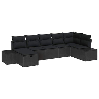 Set Divano da Giardino con cuscino 7 pcs Nero polyrattan | homemem39
