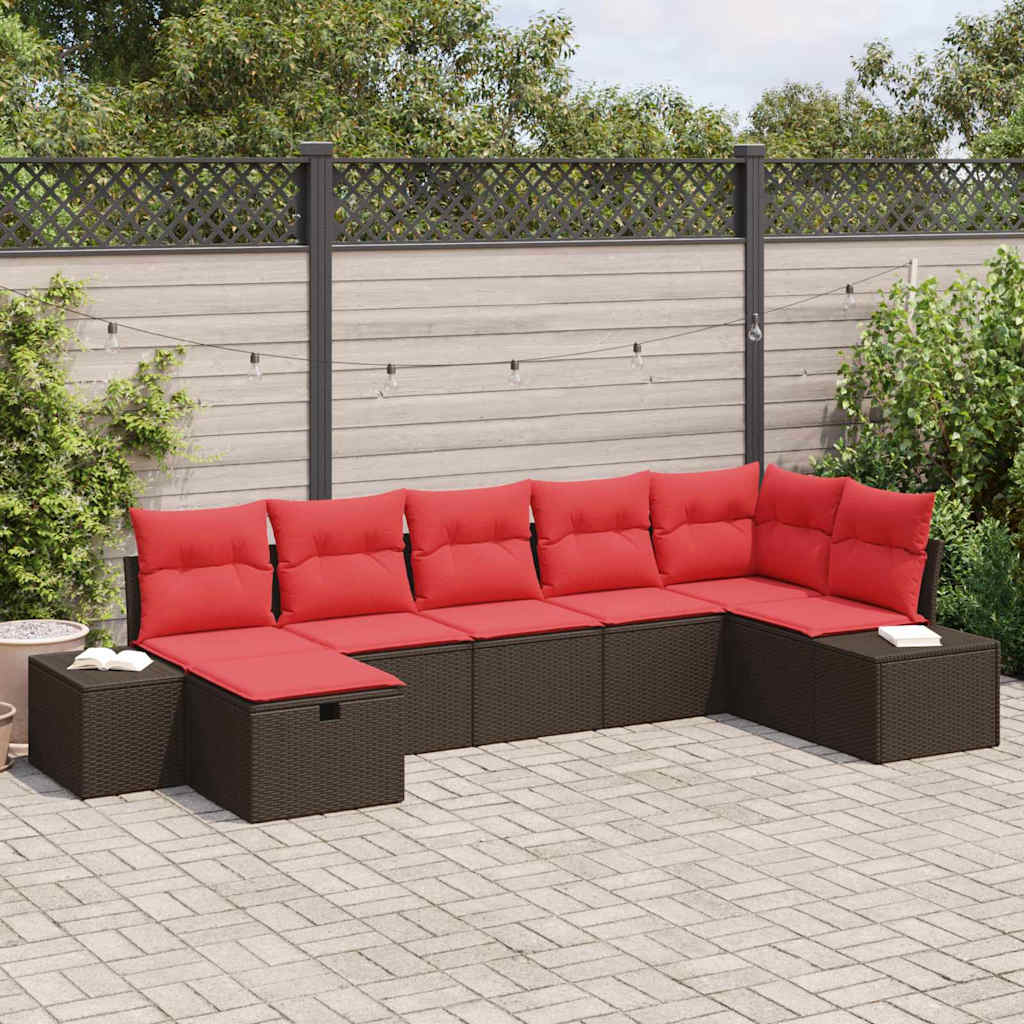 Set Divano da Giardino con cuscino 7 pcs Marrone polyrattan | homemem39