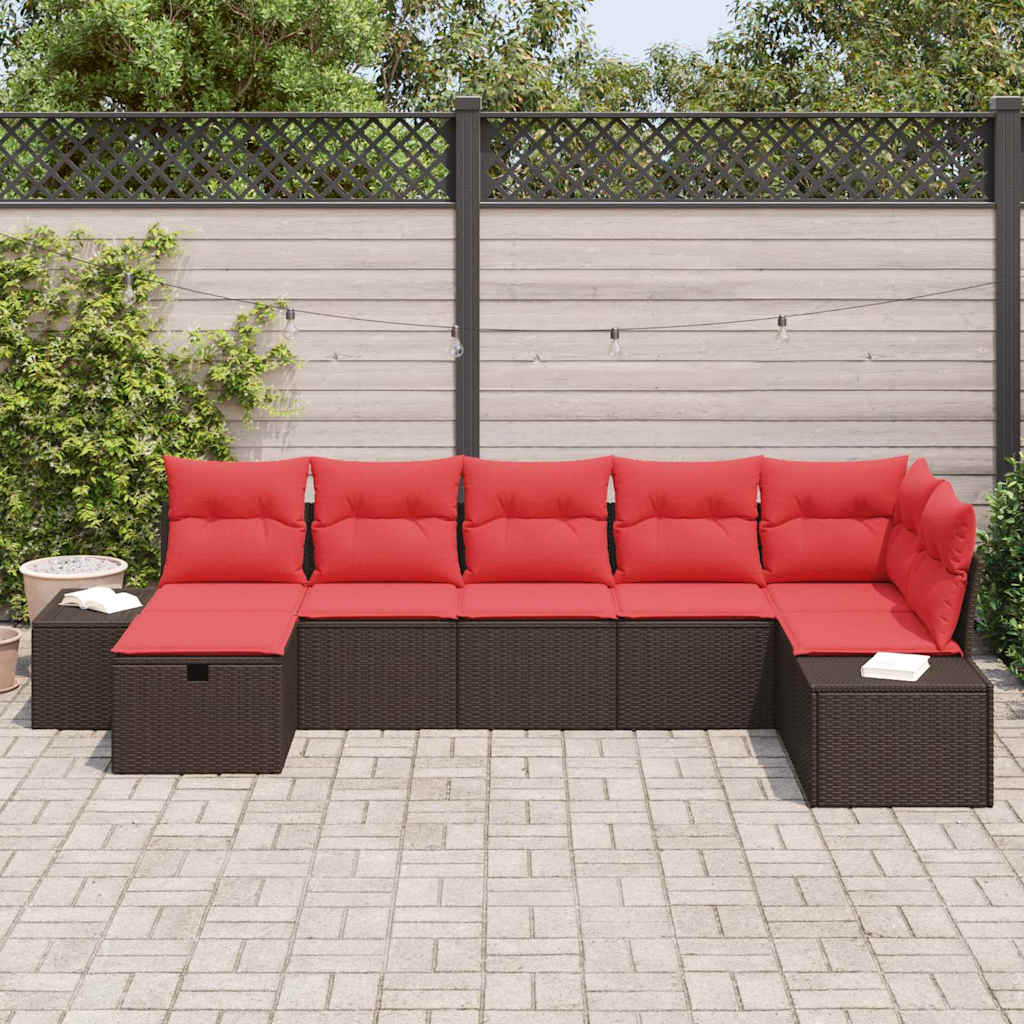 Set Divano da Giardino con cuscino 7 pcs Marrone polyrattan | homemem39