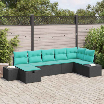 Set Divano da Giardino 7 pz Nero polyrattan