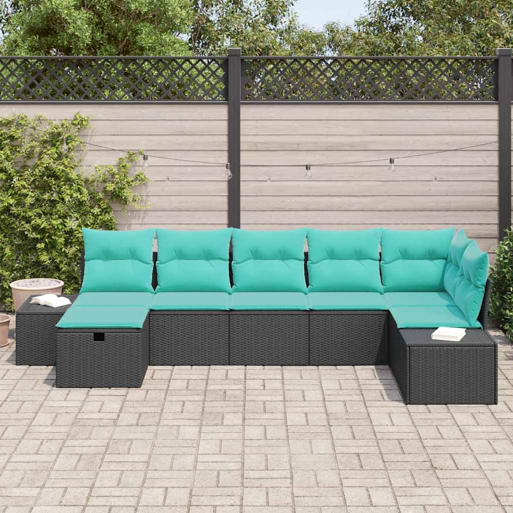Set Divano da Giardino 7 pz Nero polyrattan