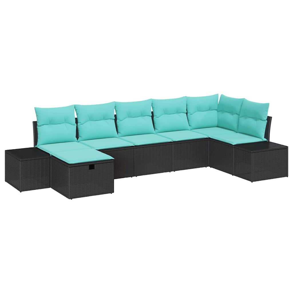 Set Divano da Giardino 7 pz Nero polyrattan