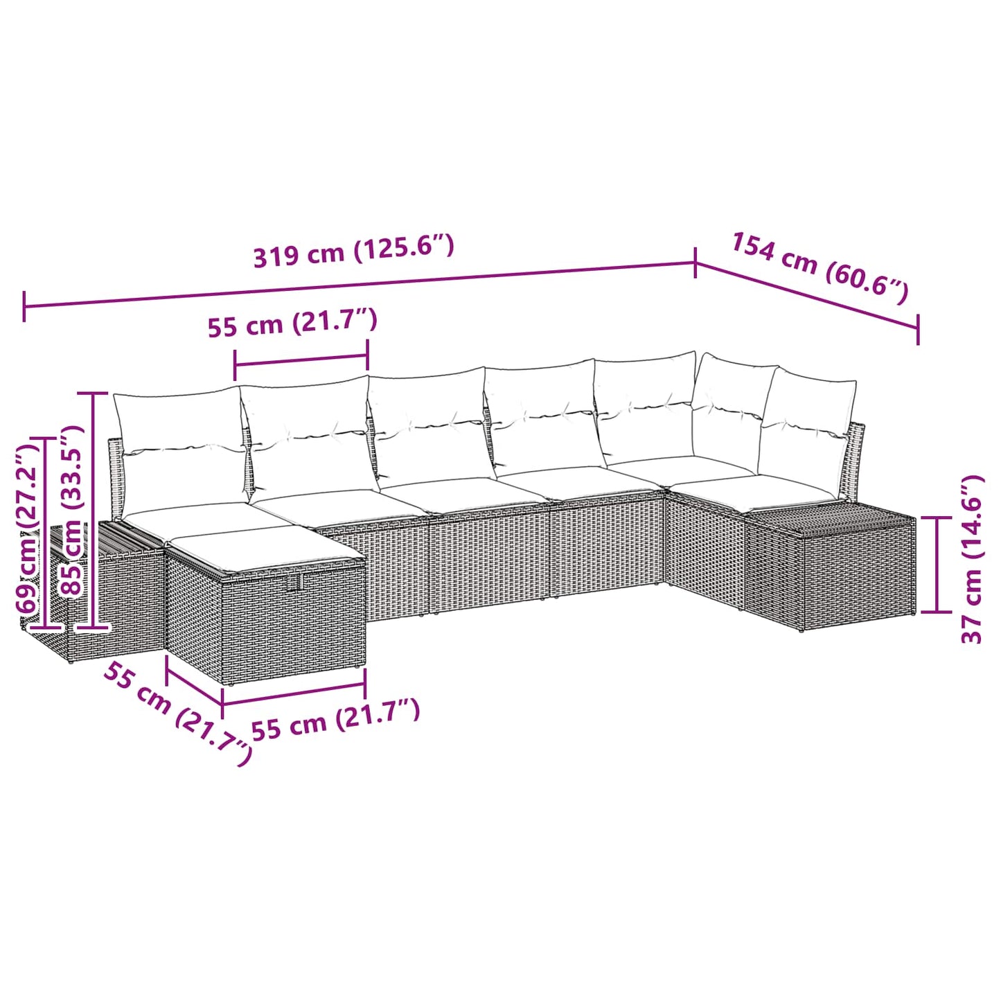 Set Divano da Giardino 7 pz Nero polyrattan | homemem39