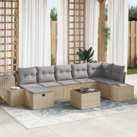 Set Divano da Giardino con cuscino 8 pcs Beige polyrattan - homemem39