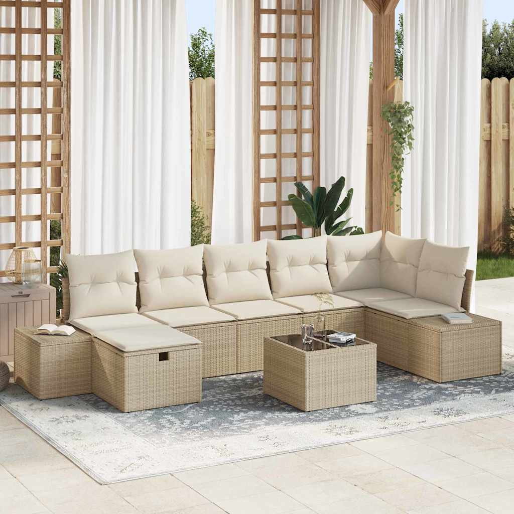 Set Divano da Giardino con cuscino 8 pcs Beige polyrattan - homemem39