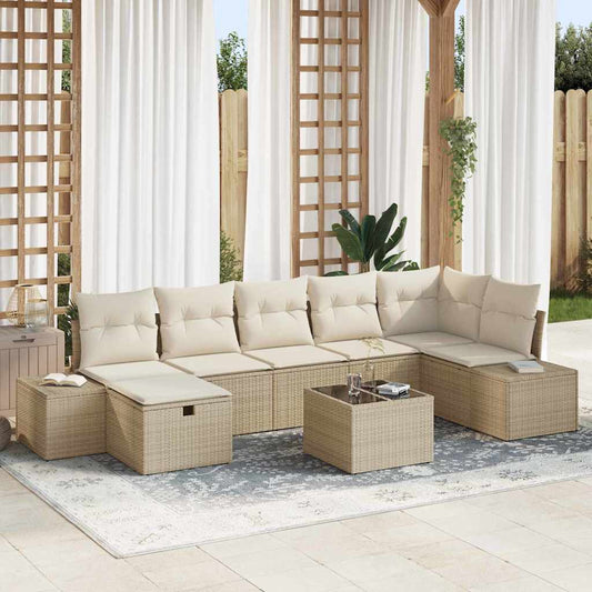 Set Divano da Giardino con cuscino 8 pcs Beige polyrattan - homemem39