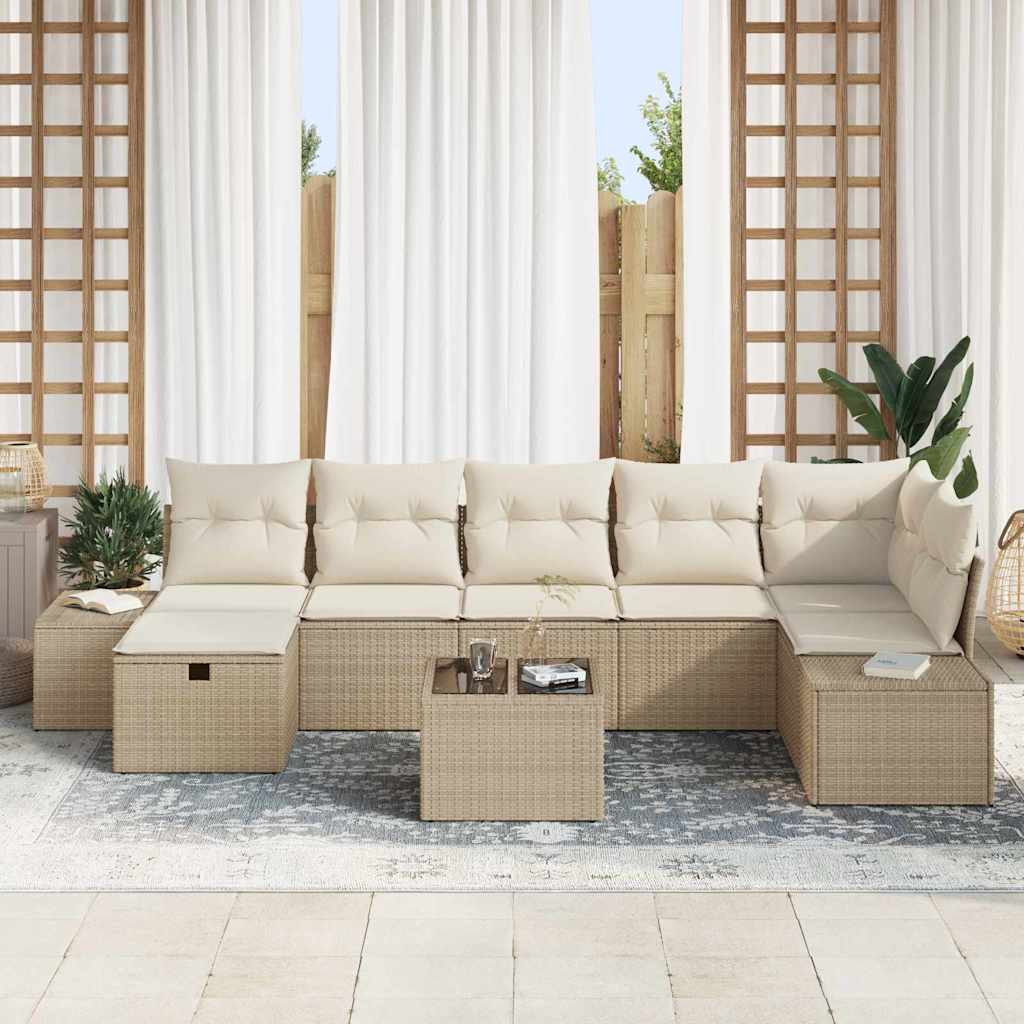 Set Divano da Giardino con cuscino 8 pcs Beige polyrattan - homemem39