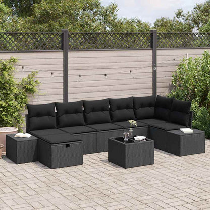 Set Divano da Giardino con cuscino 8 pcs Nero polyrattan | homemem39