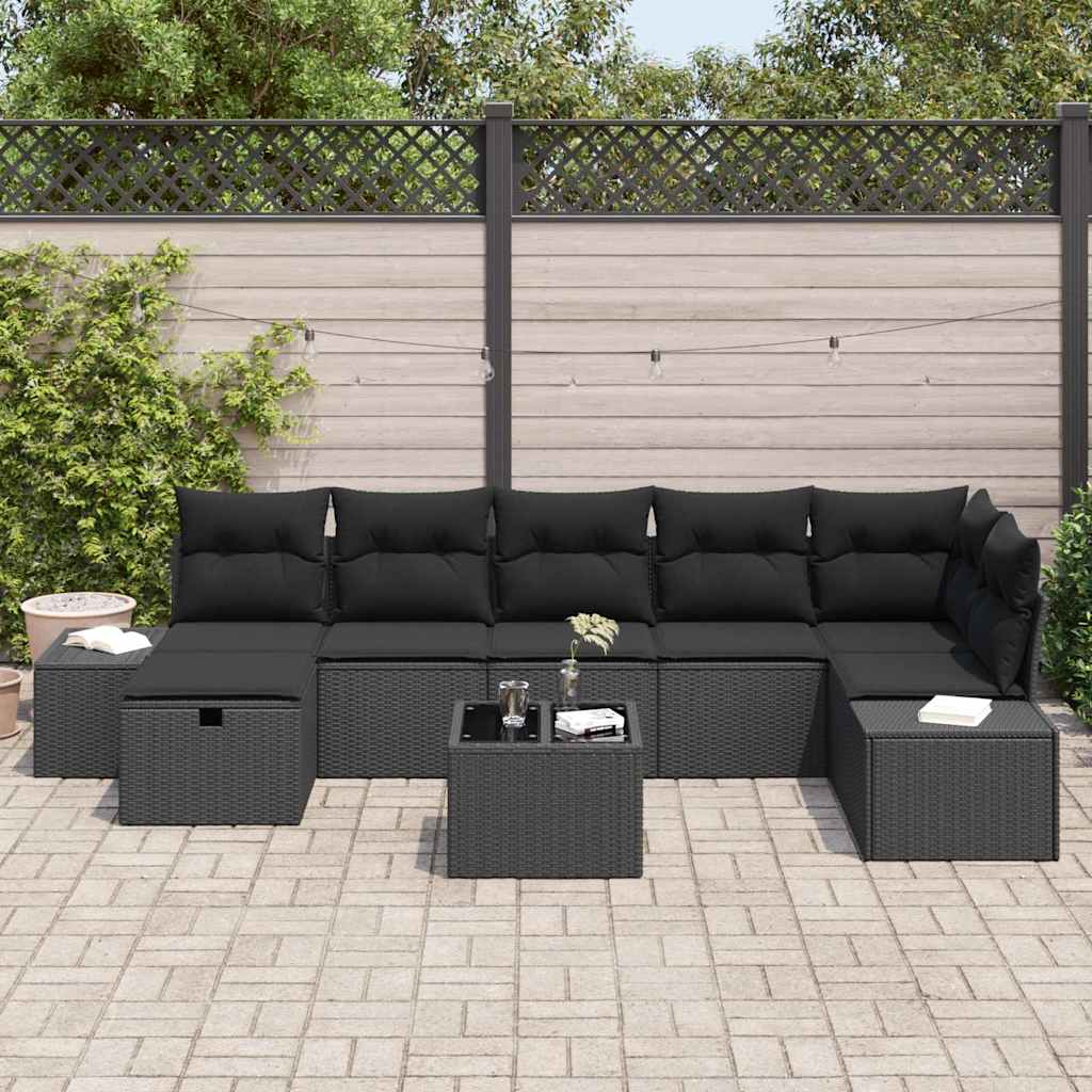 Set Divano da Giardino con cuscino 8 pcs Nero polyrattan | homemem39