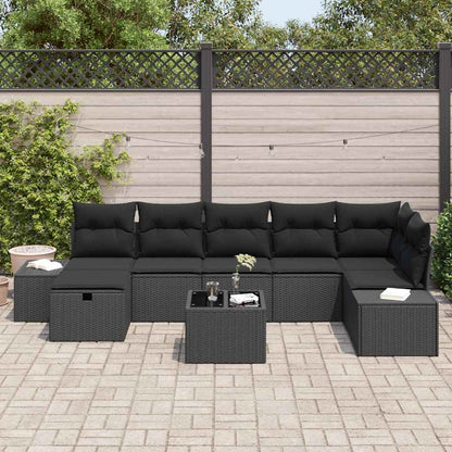 Set Divano da Giardino con cuscino 8 pcs Nero polyrattan | homemem39