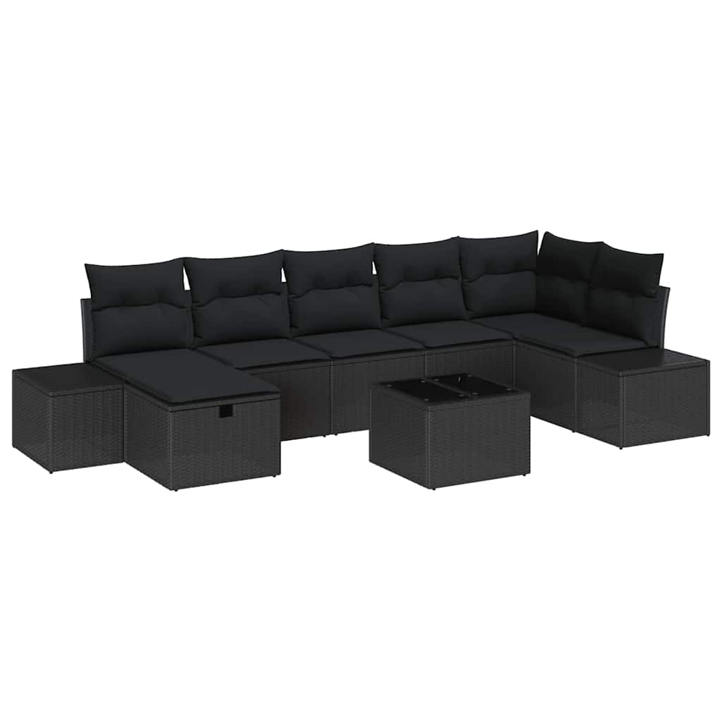 Set Divano da Giardino con cuscino 8 pcs Nero polyrattan | homemem39