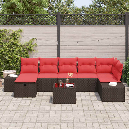Set Divano da Giardino con cuscino 8 pcs Marrone polyrattan