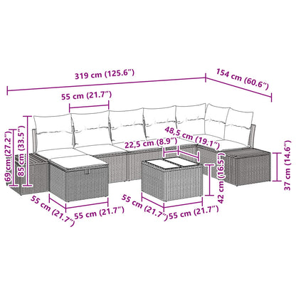 Set Divano da Giardino con cuscino 8 pcs Marrone polyrattan