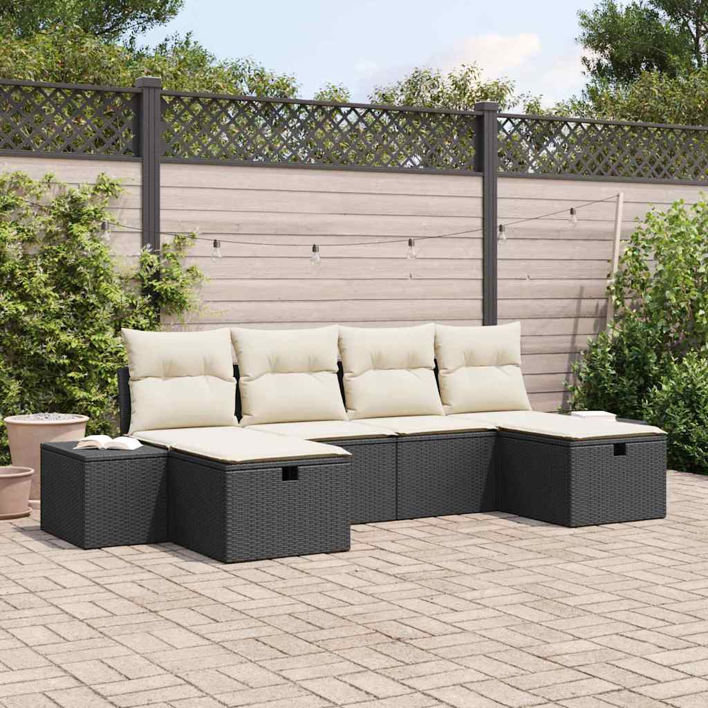 Set Divano da Giardino con cuscino 6 pcs Nero polyrattan - homemem39