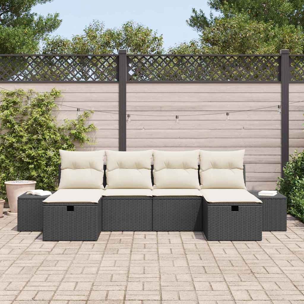 Set Divano da Giardino con cuscino 6 pcs Nero polyrattan - homemem39