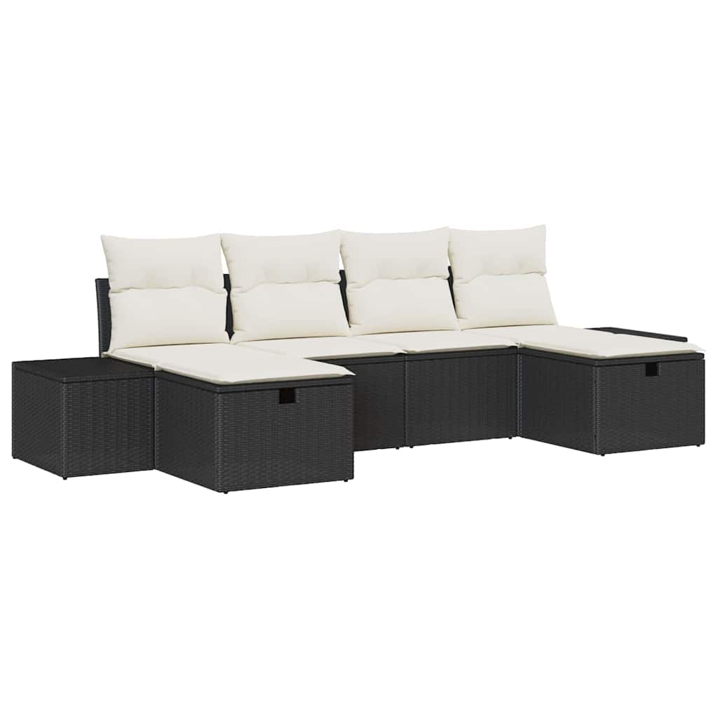 Set Divano da Giardino con cuscino 6 pcs Nero polyrattan - homemem39
