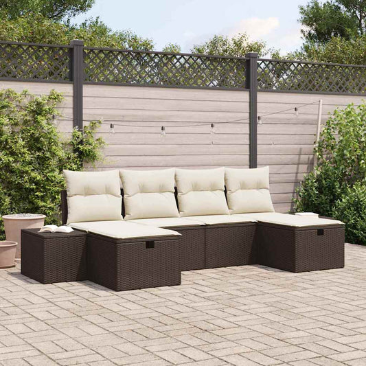 Set Divano da Giardino con cuscino 6 pcs Marrone polyrattan - homemem39