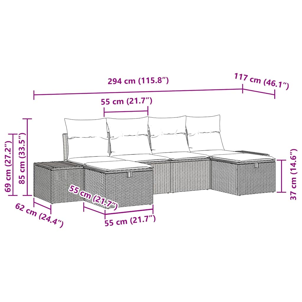 Set Divano da Giardino con cuscino 6 pcs Marrone polyrattan - homemem39