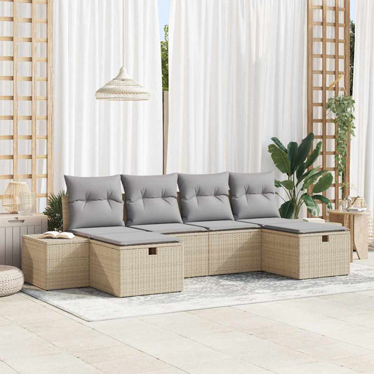 Set Divano da Giardino con cuscino 6 pcs Beige polyrattan - homemem39
