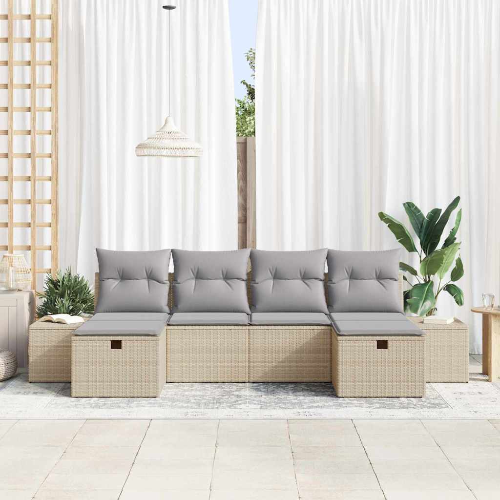 Set Divano da Giardino con cuscino 6 pcs Beige polyrattan - homemem39