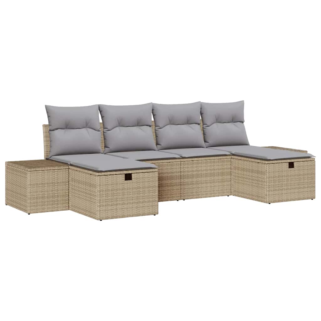Set Divano da Giardino con cuscino 6 pcs Beige polyrattan - homemem39