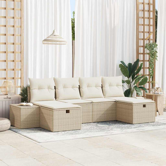 Set Divano da Giardino con cuscino 6 pcs Beige polyrattan - homemem39