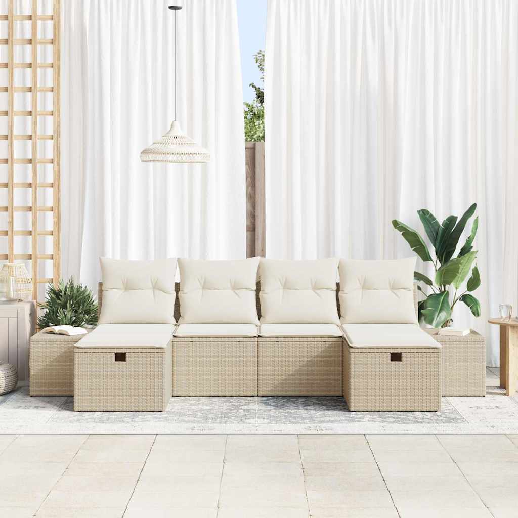 Set Divano da Giardino con cuscino 6 pcs Beige polyrattan - homemem39
