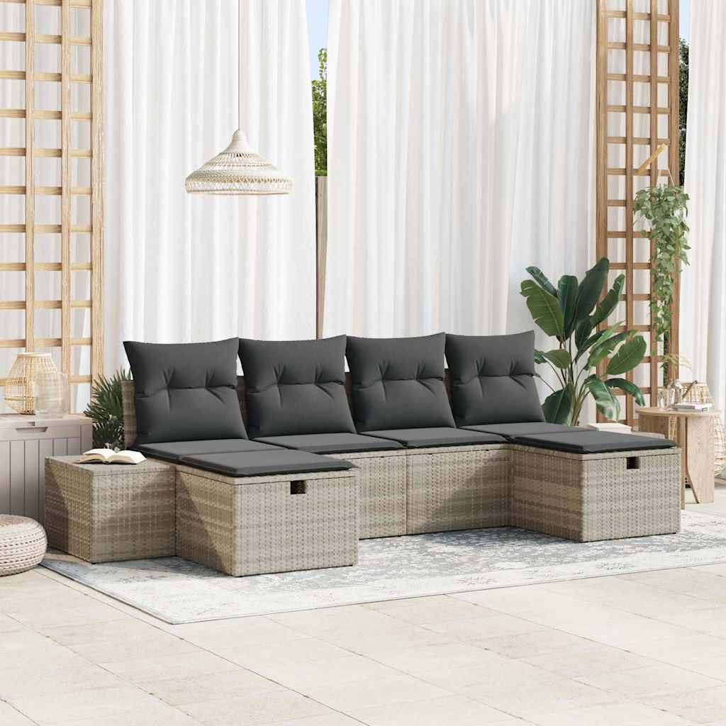 Set Divano da Giardino 6 pcs Grigio chiaro polyrattan - homemem39