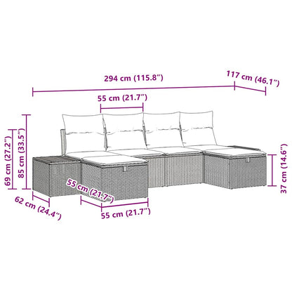Set Divano da Giardino 6 pcs Grigio chiaro polyrattan - homemem39