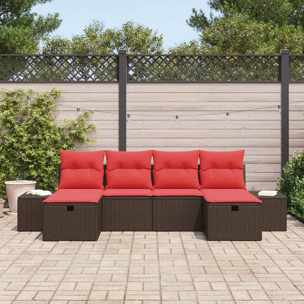 Set Divano da Giardino con cuscino 6 pcs Marrone polyrattan | homemem39