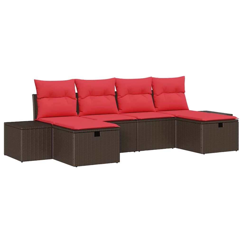 Set Divano da Giardino con cuscino 6 pcs Marrone polyrattan | homemem39