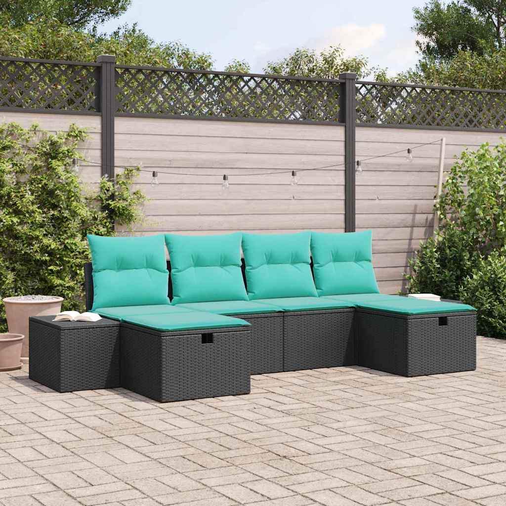 Set Divano da Giardino 6 pz Nero polyrattan | homemem39