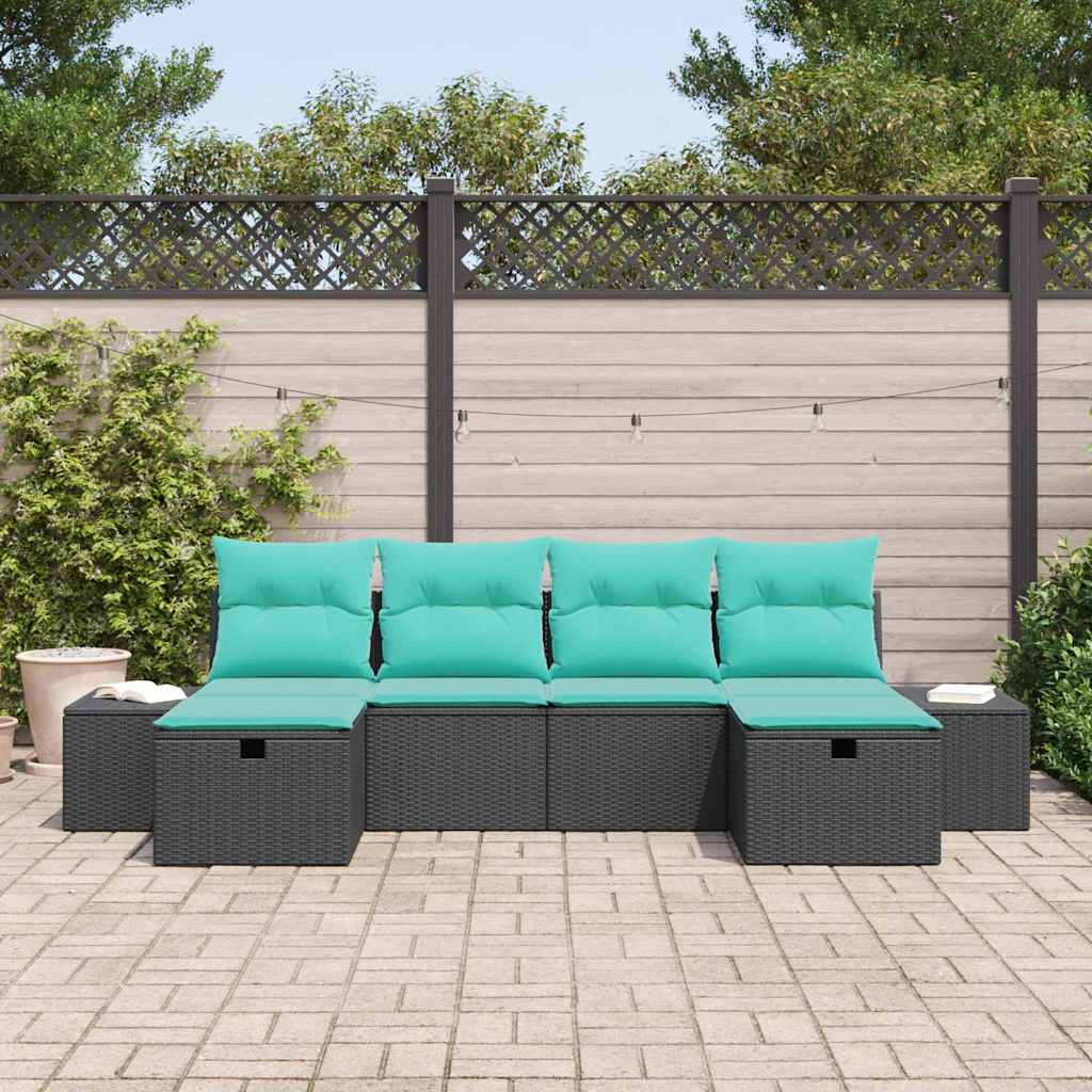 Set Divano da Giardino 6 pz Nero polyrattan | homemem39