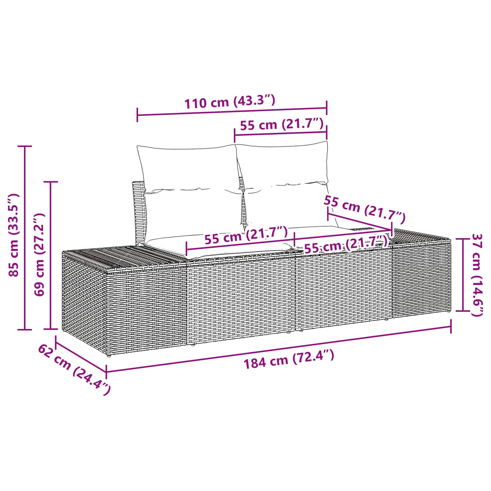 Set Divano da Giardino 6 pz Nero polyrattan | homemem39