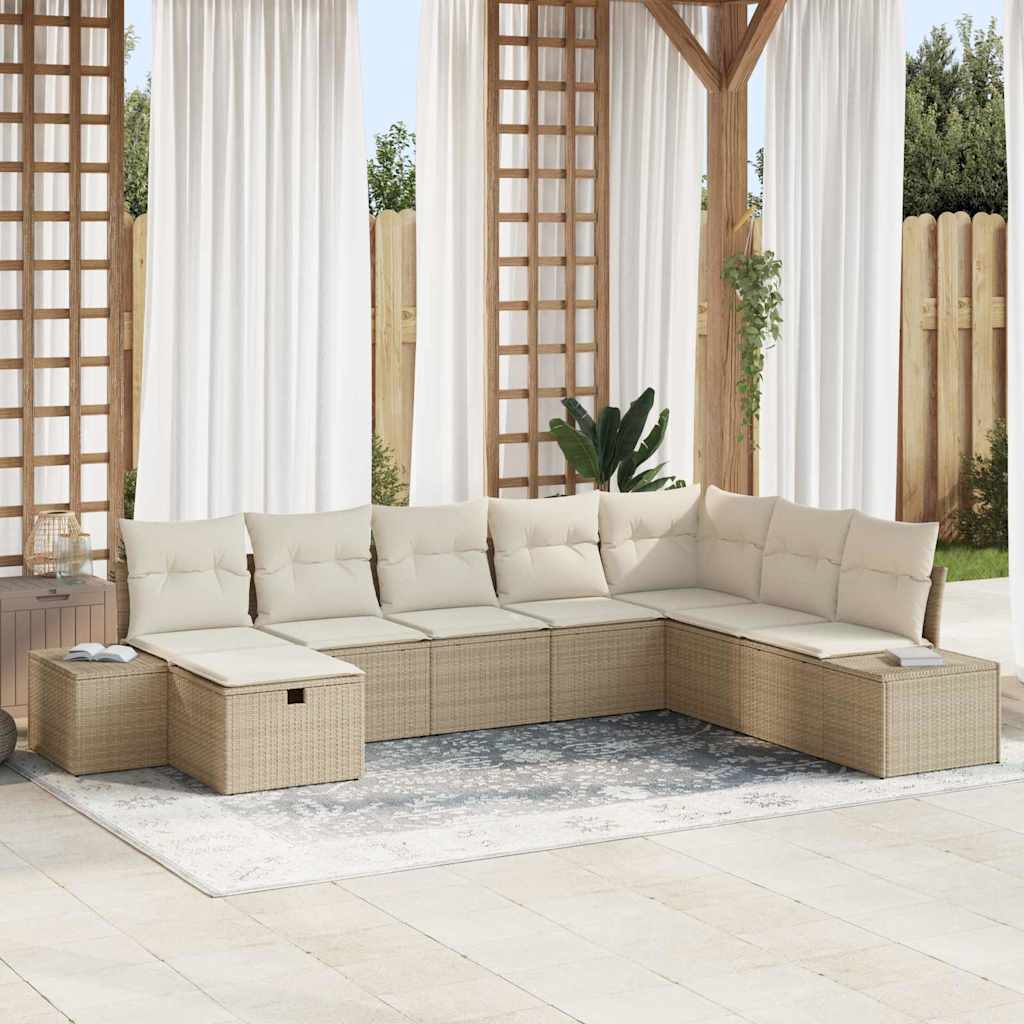 Set Divano da Giardino con cuscino 8 pcs Beige polyrattan - homemem39